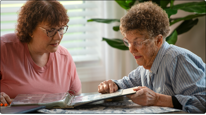 Jan, an IZERVAY patient living with GA, and her mother, Carolyn